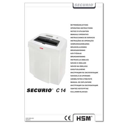 Distruggidocumenti uso moderato HSM SECURIO C14 - P-2 - 20 L - taglio a a strisce 3,9 mm - bianco - 2250111